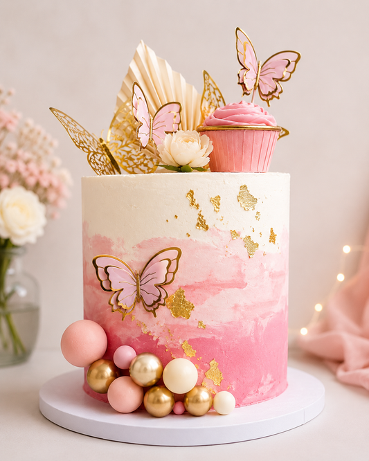 Beautiful Pink Butterly Cake