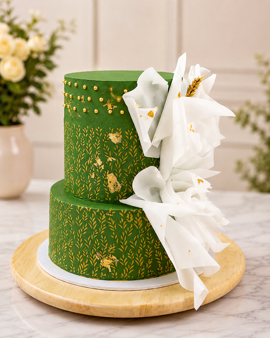 Elegant Floral Green Wedding Cake