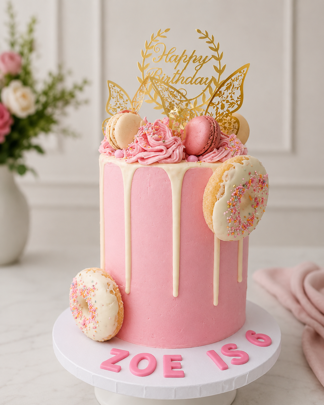 Doughnut & Macarons Pink Cake